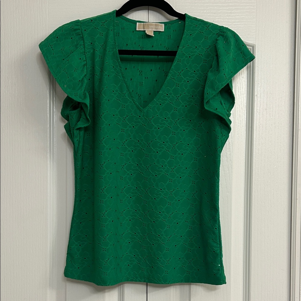 MICHAEL Michael Kors Emerald V-Neck Flutter Sleeve Blouse